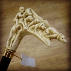Walking stick with handle fox hunting imitation ivory